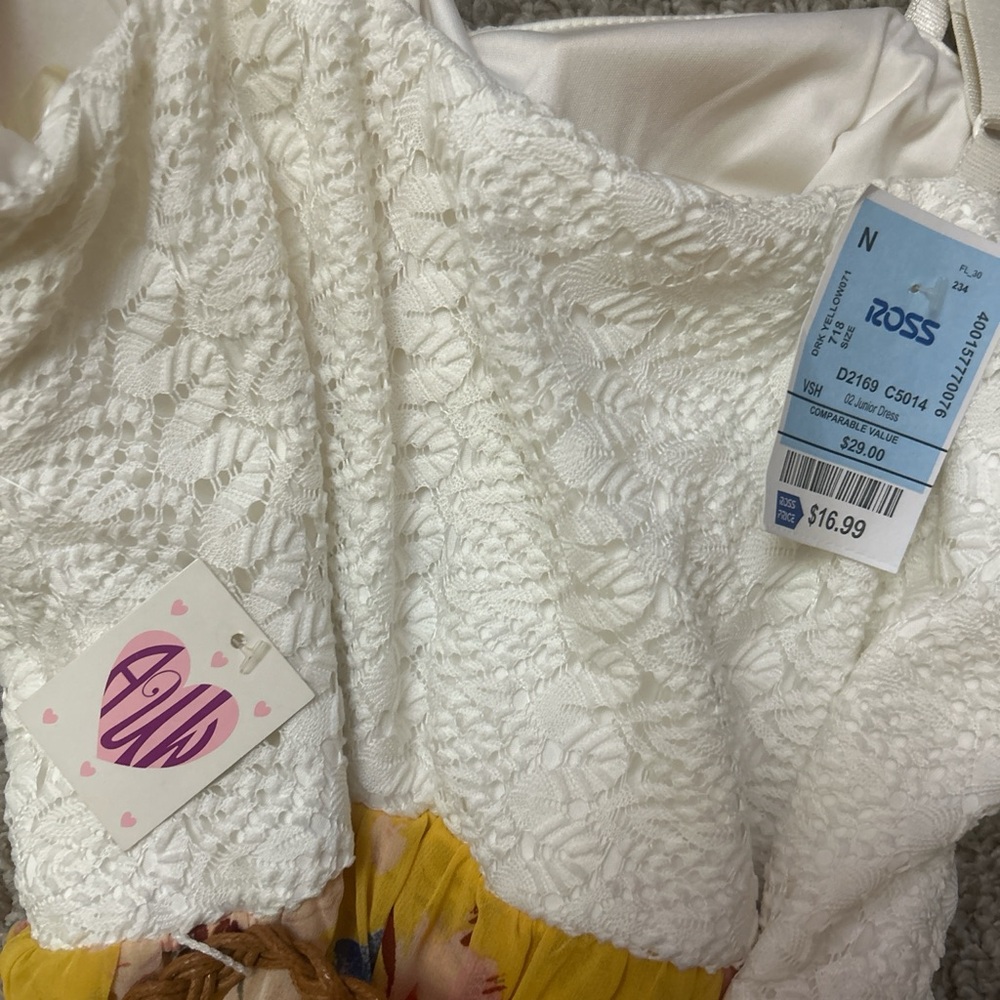 Elegant White and Yellow Lace Maxi Dress